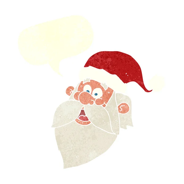 Kreslený veselý Santa Claus tvář s bublinou řeči — Stockový vektor
