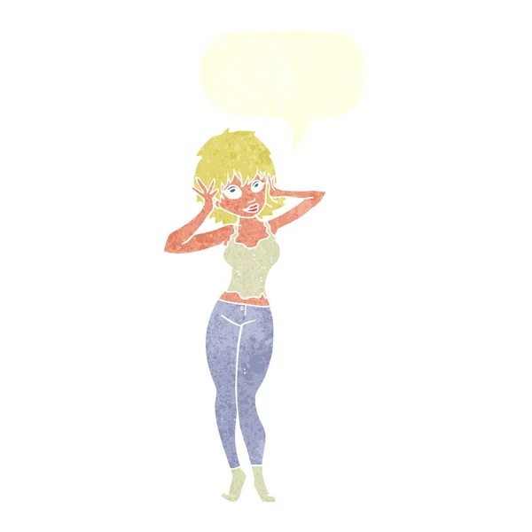 Dibujos animados mujer bonita con burbuja del habla — Archivo Imágenes Vectoriales