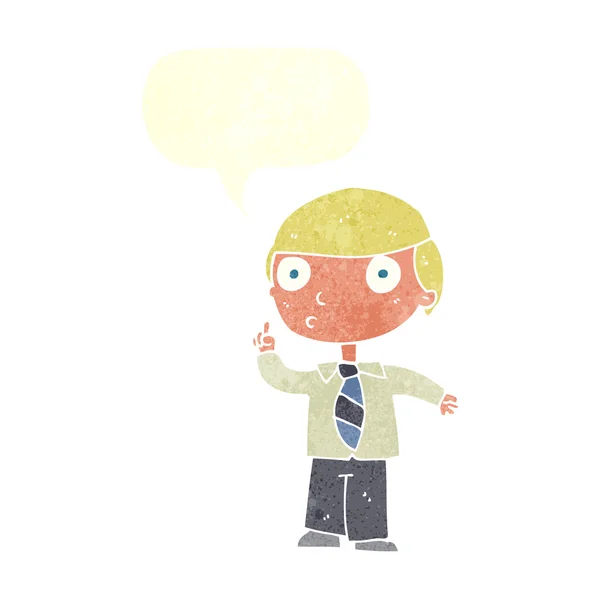 Menino da escola dos desenhos animados com bolha de fala — Vetor de Stock