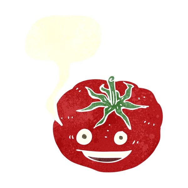 Cartoon tomaat met tekstballon — Stockvector