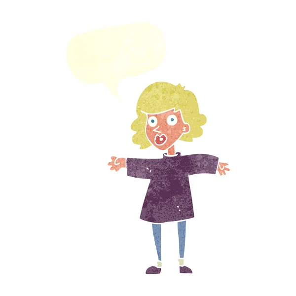 Dessin animé femme nerveuse avec bulle de parole — Image vectorielle