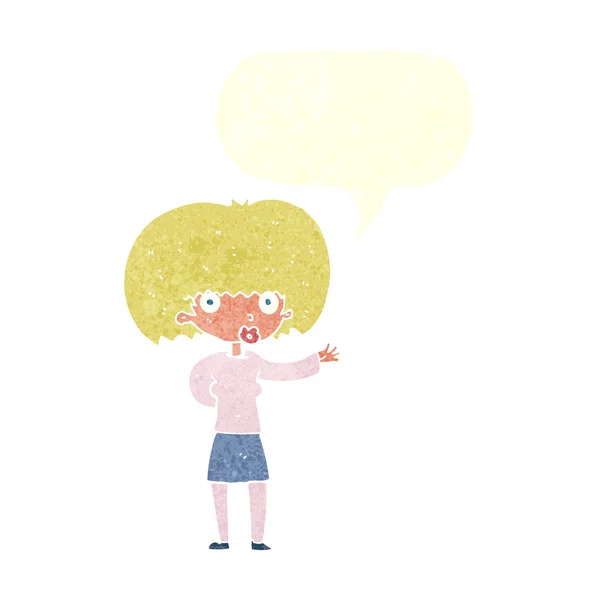 Cartoon woman gesturing with speech bubble — Stock Vector