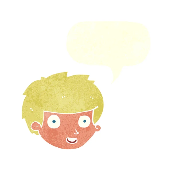 Cartoon happy boy's face with speech bubble — Stock Vector