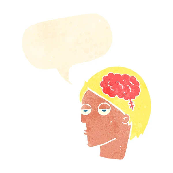 Głowa kreskówki z symbolem mózgu z bańki mowy — Wektor stockowy
