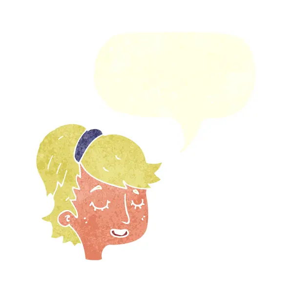 Dibujo animado cara femenina bonita con burbuja del habla — Archivo Imágenes Vectoriales