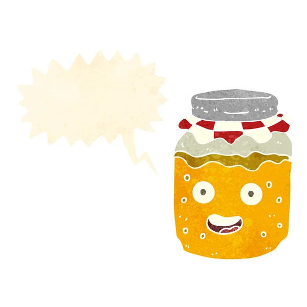 Cartoon honey jar with speech bubble — Stock Vector