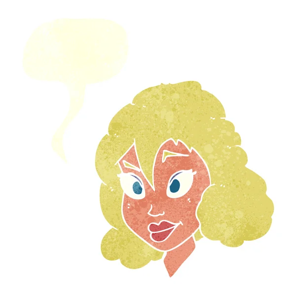 Karikatur hübsche Frau mit Sprechblase — Stockvektor