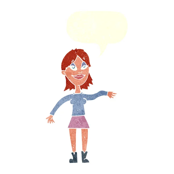 Mujer de dibujos animados haciendo gesto de la mano con la burbuja del habla — Archivo Imágenes Vectoriales