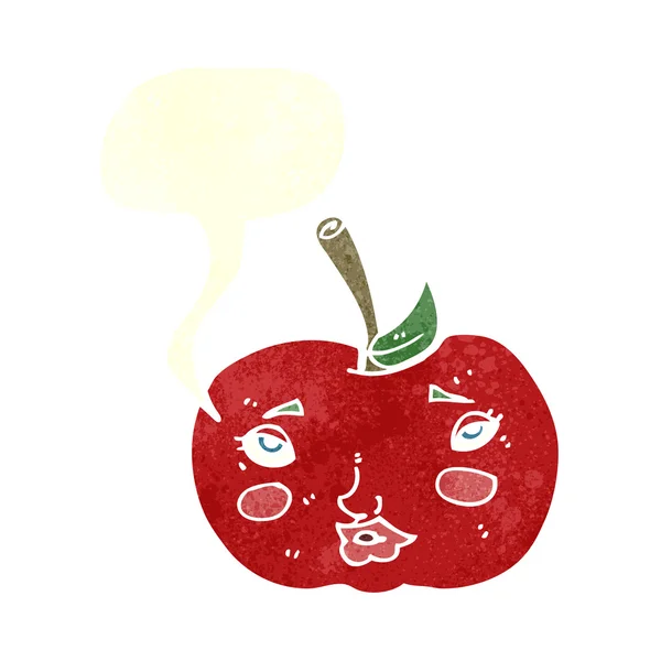 Cartoon appel met gezicht met spraakbel — Stockvector