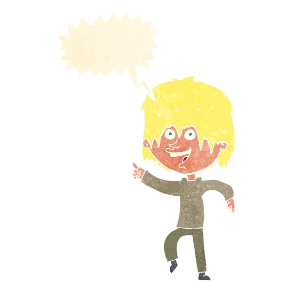 Мультяшный счастливый мальчик с речевым пузырем — стоковый вектор
