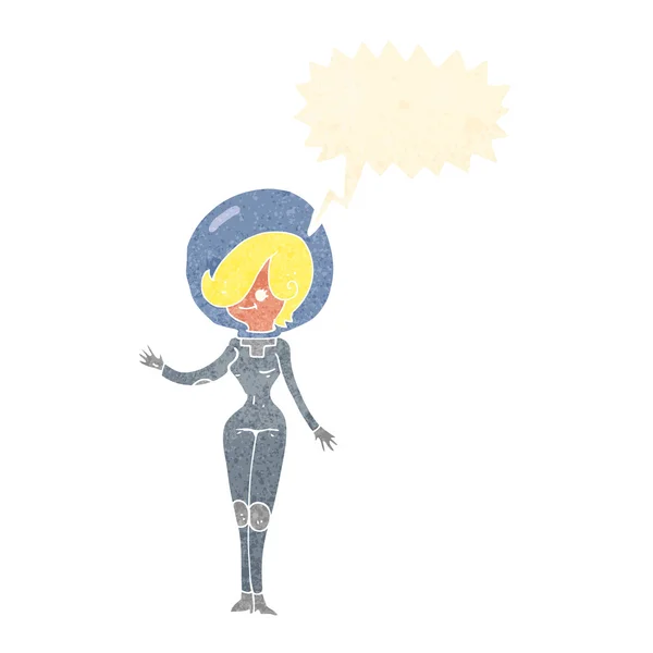 Cartoon mulher do espaço com bolha de fala —  Vetores de Stock