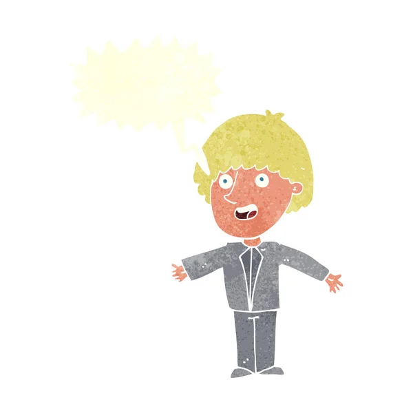 Karikatur glücklicher Mann mit Sprechblase — Stockvektor