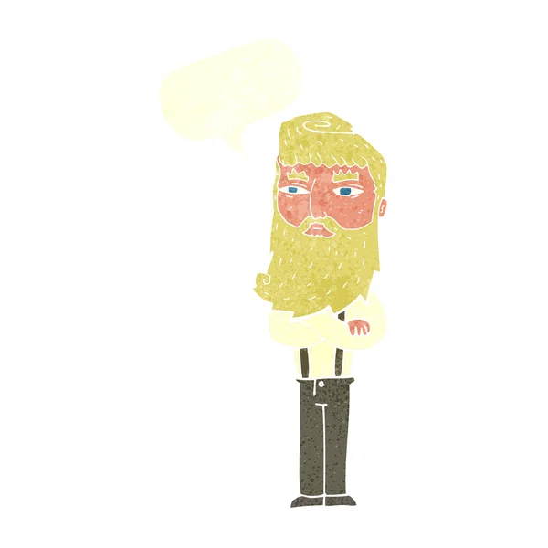 Dessin animé homme sérieux avec barbe avec bulle de parole — Image vectorielle