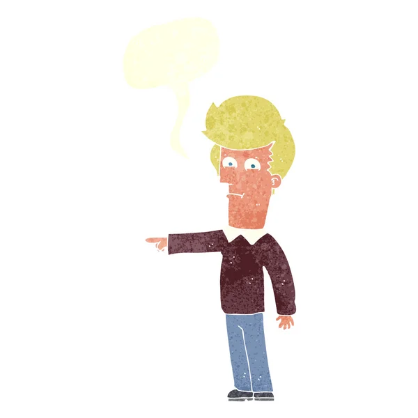 Kreslený muž ukazující s bublinou řeči — Stockový vektor