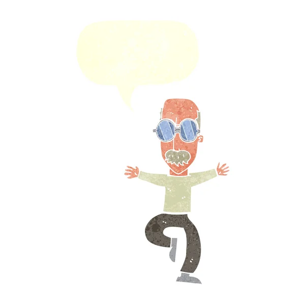 Cartoon alter Mann mit großer Brille mit Sprechblase — Stockvektor