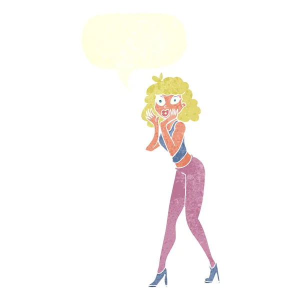 Cartone animato donna sorpresa con bolla discorso — Vettoriale Stock