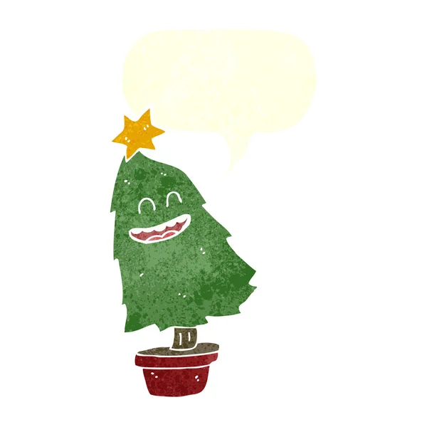 Dessin animé dansant arbre de Noël avec bulle vocale — Image vectorielle