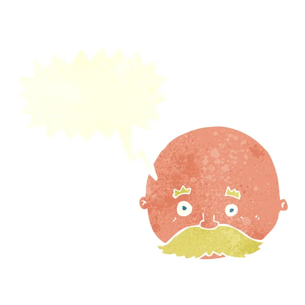 Tecknad skallig man med mustasch med pratbubbla — Stock vektor