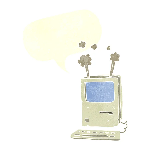 De oude computer cartoon met tekstballon — Stockvector