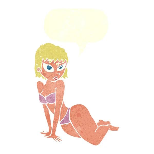 Cartoon sexy Frau in Unterwäsche mit Sprechblase — Stockvektor
