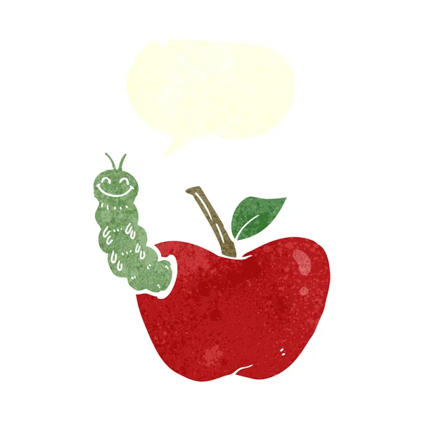Мультяшное яблоко с жуком с пузырьком речи — стоковый вектор