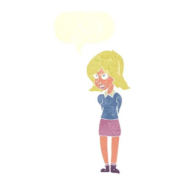 Dessin animé femme ennuyée avec bulle de parole — Image vectorielle