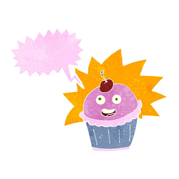 Cupcake de dibujos animados con burbuja de habla — Vector de stock