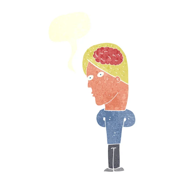 Hombre de dibujos animados con gran cerebro con burbuja del habla — Vector de stock