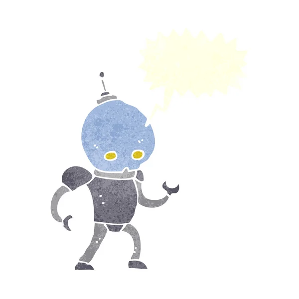 Robot extraterrestre dessin animé avec bulle vocale — Image vectorielle