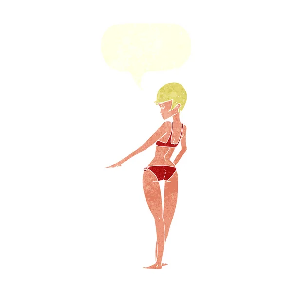 Cartoon Bikini Frau mit Sprechblase — Stockvektor