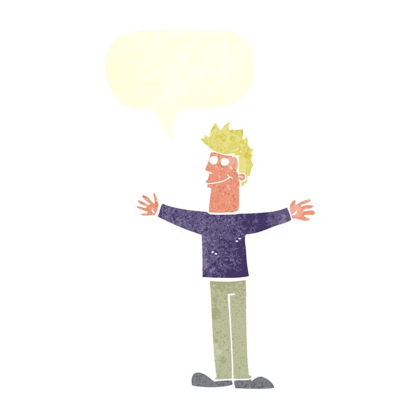 Karikatur glücklicher Mann mit Sprechblase — Stockvektor