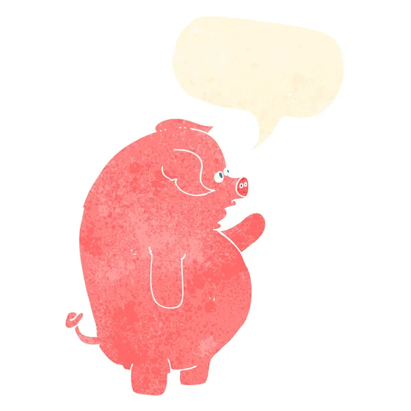 Cartoon fat pig with speech bubble — Stock Vector