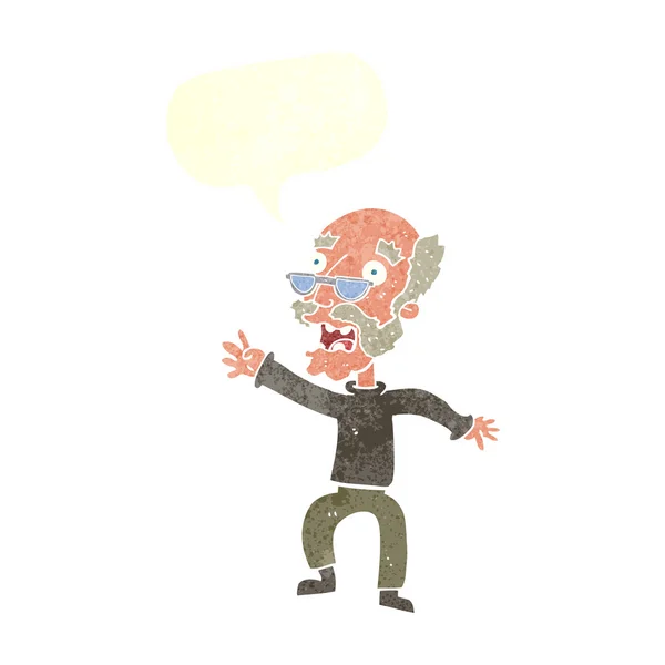 Cartoon frightened old man with speech bubble — Stock Vector