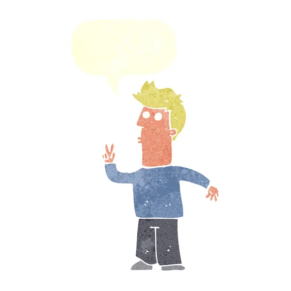 Dessin animé homme signalisation avec la main avec bulle de parole — Image vectorielle
