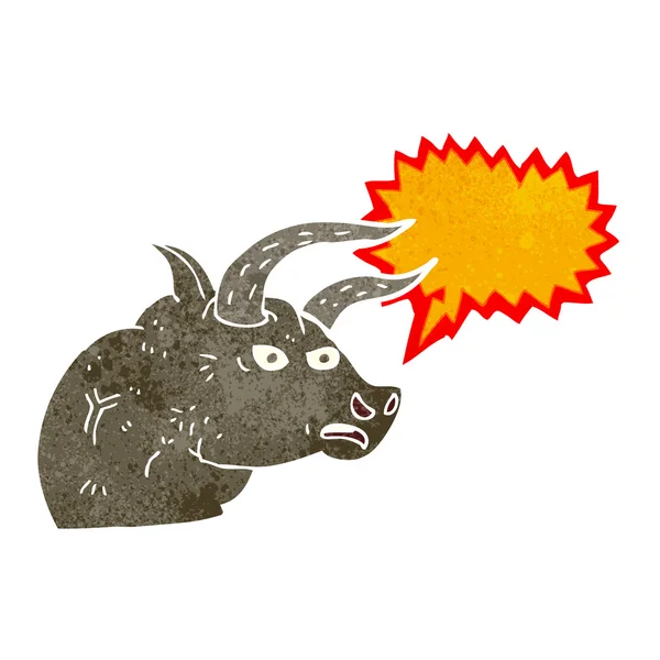 Tête de taureau en colère dessin animé avec bulle de parole — Image vectorielle