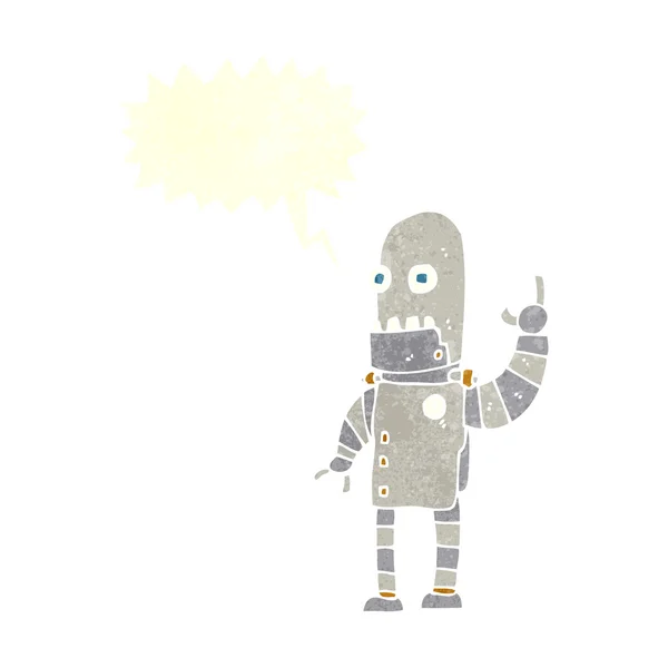 Robot de dibujos animados ondeando con burbuja del habla — Vector de stock