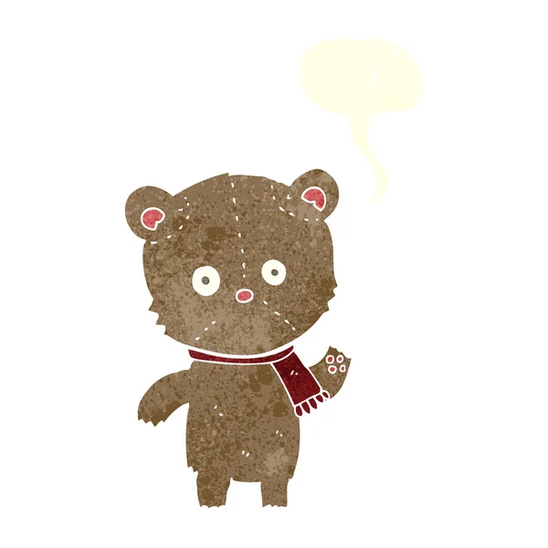 Cartoon waving teddy bear with speech bubble — Stock Vector