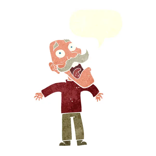 Cartone animato terrorizzato vecchio con bolla discorso — Vettoriale Stock