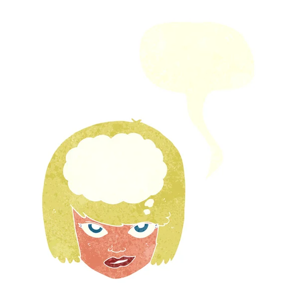 Cartoon-Frau denkt mit Sprechblase — Stockvektor