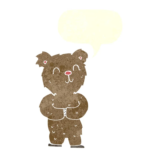 Desenho animado pequeno urso feliz com bolha de fala —  Vetores de Stock