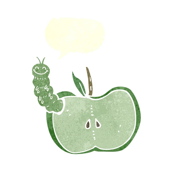 Мультяшное яблоко с жуком с пузырьком речи — стоковый вектор