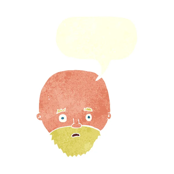Cartoon chocado homem com barba com bolha de fala — Vetor de Stock