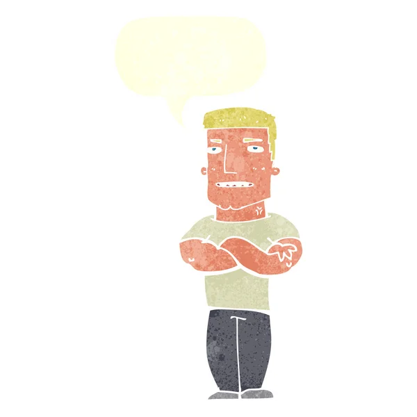 Cartoon harter Kerl mit verschränkten Armen mit Sprechblase — Stockvektor