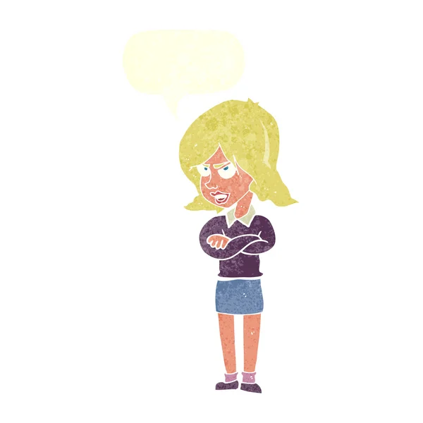 Dibujos animados mujer enojada con burbuja del habla — Archivo Imágenes Vectoriales