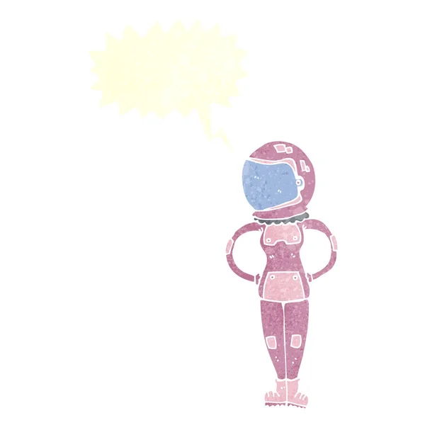 Desenho animado astronauta feminino com bolha de fala — Vetor de Stock