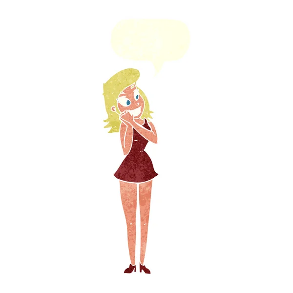 Ενθουσιασμένος γυναίκα κινουμένων σχεδίων με το συννεφάκι λόγου — Διανυσματικό Αρχείο