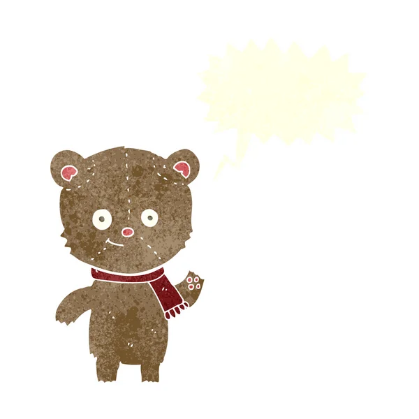 Karikatur-Teddybär winkt mit Sprechblase — Stockvektor
