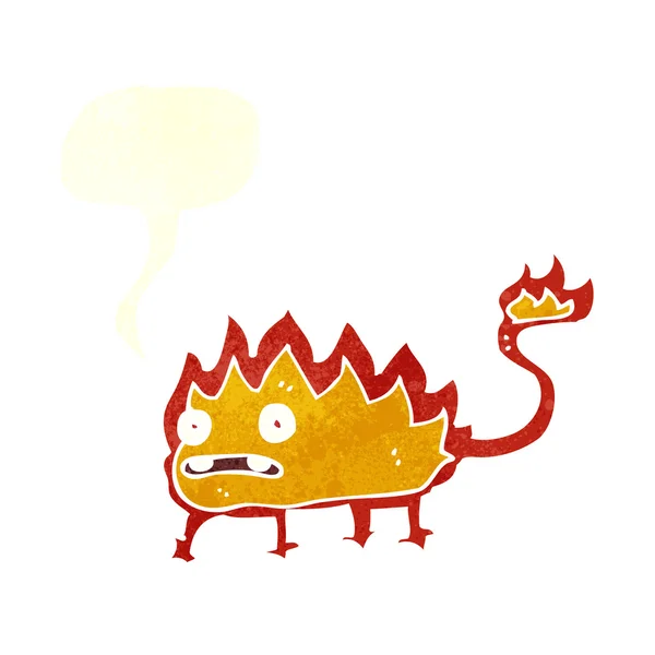 Kreslený malý oheň démon s bublinou řeči — Stockový vektor