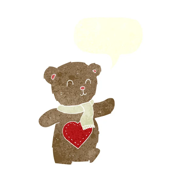 Ours en peluche dessin animé avec coeur d'amour avec bulle de parole — Image vectorielle