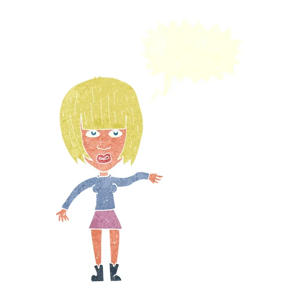 Femme dessin animé agitant avec bulle de parole — Image vectorielle